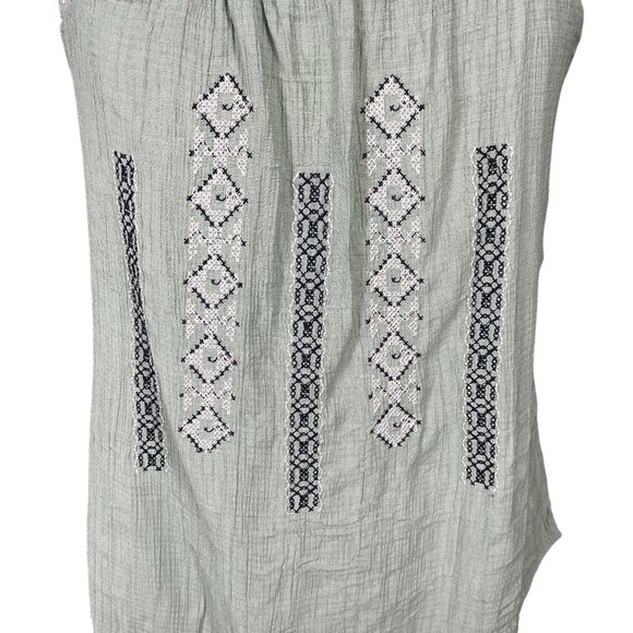 Blu Pepper Sleeveless Square Neck Gauzy Lt Green Cross Stitch Accent Top LG - Picture 3 of 9